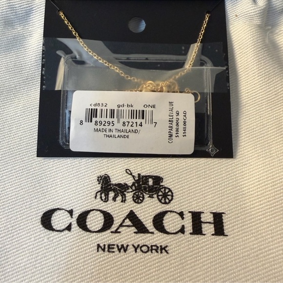 Coach Quilted Lock & Key Gold Chain Necklace NWT W Cotton Coach Jewelry Dust Bag - Picture 3 of 6